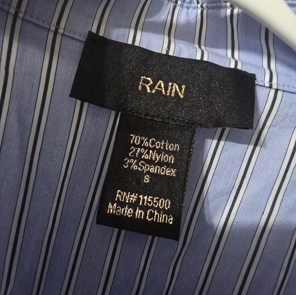 Boxy Striped Puff Sleeve Poplin Cotton Button Down Collared Preppy Top by Rain. - Picture 10 of 10